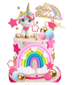Set de Decoración para <span class=keywords><strong>Pastel</strong></span> de Unicornio Arcoíris a <span class=keywords><strong>Precio</strong></span> de Fábrica, Adorno Dorado de Feliz Cumpleaños, Globo de Estrella, Nube, Artículos para Fiestas de Niñas Mágicas - Product Image 5