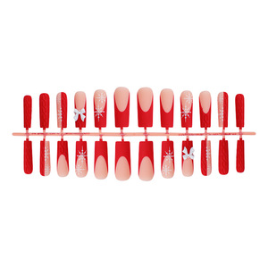 Ms.Miemie 24 Uñas Postizas <span class=keywords><strong>Extra</strong></span> Largas de Ataúd, ABS, Diseño Francés Blanco Suave y Rojo con Mariposas y Copos de Nieve, Reutilizables, Venta al por Mayor - Product Image 3