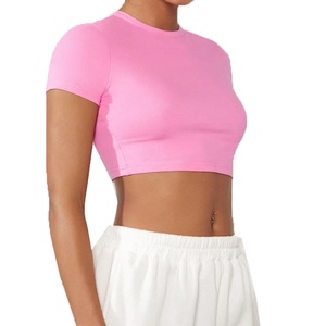 Camisetas de Verano Personalizadas Ecológicas de Algodón Tejido para Mujer, Camisetas de Manga Corta para Chicas, Lisas, Suaves, Transpirables y de Secado Rápido - Product Image 4