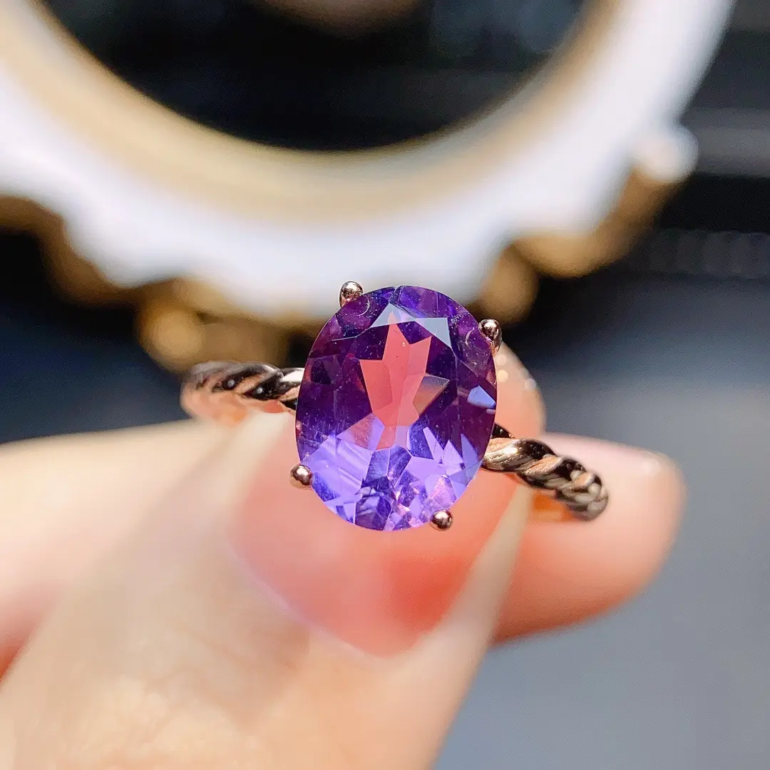 Pabrik 952 cincin perak grosir batu alam Citrine Amethyst Opal kristal DIY cincin untuk wanita dan pria