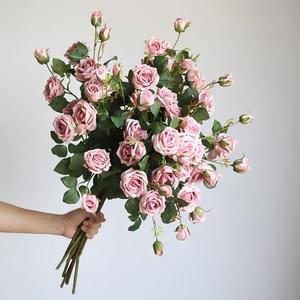 <span class=keywords><strong>Rose</strong></span> artificielle de <span class=keywords><strong>jardin</strong></span> style vintage français, 66 cm, 3 têtes, 3 boutons, effet peinture à l'huile, toucher réel, pour bouquet de mariée, vente en gros - Product Image 5