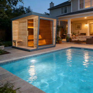 Sauna Exterior de Madera Sólida, Diseño Contemporáneo, Calefacción Eléctrica, Cabina de Sauna para 4 Personas, en Stock en EE. UU. - Product Image 1