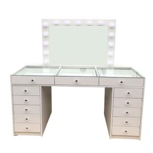 Customized White Black <strong>Cheap</strong> Impressions Glass Top Maquillaje Makeup Vanity Desk Dressing Table With Chair and Led <strong>Mirror</strong> - Product Image 4