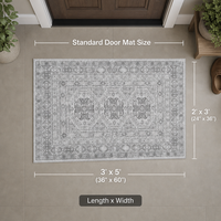 Tapis de sol en polyester tissé plat lavable, antidérapant, 2x3, petit tapis de cuisine, style bohème vintage, tapis d'entrée à poils ras, gris