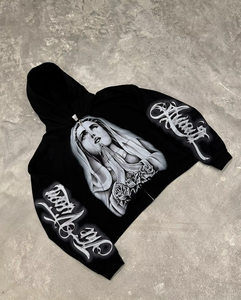 Sudaderas con Capucha Gruesas de Algodón Pesado con Cierre, Personalizadas al por Mayor, de Alta Calidad, con Impresión en Verde, Impresión DTG, Lavado Ácido - Product Image 5