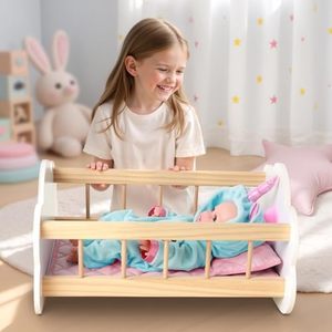Berceau à <span class=keywords><strong>bascule</strong></span> en bois pour poupées 12-16 pouces <span class=keywords><strong>lit</strong></span> de sommeil avec accessoires meubles adaptés pour chambre ou salon - Product Image 2
