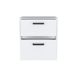 Comodino 18 H con 2 cassetti, maniglie in metallo, mobile contenitore bianco per camera da letto - Product Image 3