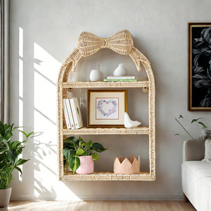 Rattan <b>Wall</b> Shelf 3 Tier <b>Hanging</b> <b>Storage</b> Basket With Bow Design For Kids Room Home Decor - Product Image 3