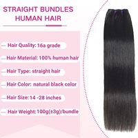 Extensiones de Cabello Virgen Liso 15A, 100% Cabello Humano Virgen, Doble Trama a Máquina, Puntas Completas, Aspecto Natural Suave, Uso Diario, para Mujer Negra