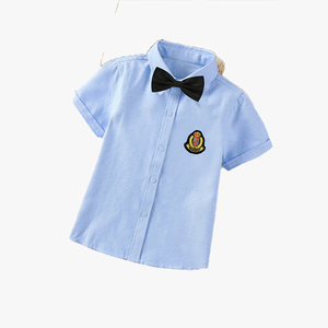Chemise à manches courtes bleue unie pour enfants, chemisier bleu pour tout-petits, chemisier à manches courtes boutonné pour garçons et filles - Product Image 5