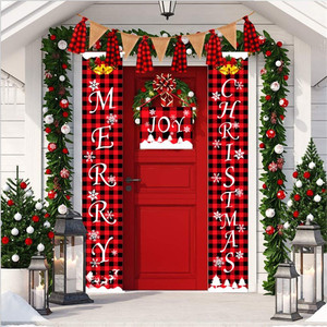 New Christmas decorations, <b>checkered</b> door <b>curtains</b> and banners, European and American style door hangings, party atmosphere - Product Image 2