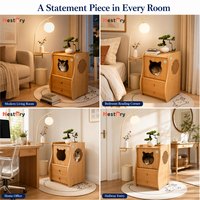 Meuble d'appoint/table multifonctionnel 2-EN-1 en bois massif pour humains et animaux, design écologique protecteur, niche cachée pour chat/chien