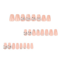 Faux ongles en gel solide, style classique Old Money, finition chrome pailleté, forme amande carrée, French, brillants, avec colle, nouvelle arrivée