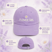 Topi Baseball Anak Custom Bordir Bunga Daisy untuk Pernikahan, Bahan Katun, Dapat Disesuaikan, Unisex, Grosir OEM