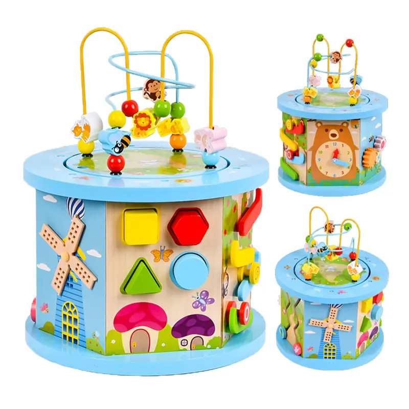 Custom Wooden Kids Baby Activity Cube Developmental Toddler Educational Learning Wooden Activity Cube Toys