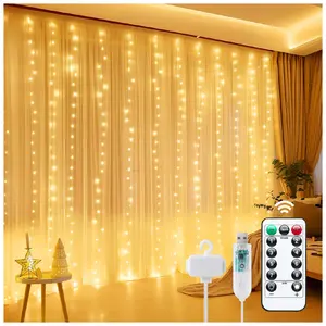 Luzes de cortina com controle inteligente com controle remoto RGB, 300 LEDs, luzes de cortina alimentadas por USB, luzes de fadas