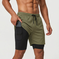 Shorts de sport pour hommes transfrontaliers, colorés, en polyester, double couche, 2-en-1, séchage rapide, taille haute, avec poches, pour fitness et activités de plein air