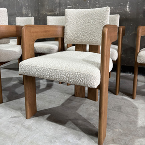 Fauteuil <span class=keywords><strong>de</strong></span> salle à manger Rhoohill personnalisé, style moderne américain, en bois massif, chêne blanc avec tissu bouclé, chaises <span class=keywords><strong>de</strong></span> <span class=keywords><strong>restaurant</strong></span> - Product Image 3