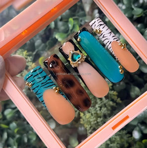 <span class=keywords><strong>Uñas</strong></span> Postizas de Diseño Nuevo, Románticas, con Flores de <span class=keywords><strong>Verano</strong></span>, Estilo Ataúd Largo, Personalizadas, Hechas a Mano, para Fiestas de Chicas, con Adhesivos - Product Image 6