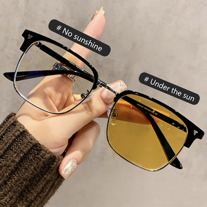 Lichtgevoelige, kleurveranderende bijziendheidsbril met half montuur, wenkbrauwhouder, modieuze heren retro grote montuur, platte lens - Product Image 4