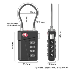 TSA Approved Combination Lock 4-Digit Steel <b>Wire</b> Luggage Lock Zinc Alloy Body Red <b>Light</b> Indicator Travel Security Lock - Product Image 2
