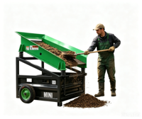 Tamis vibrant portable mini 200 kg, tamis mobile manuel pour terre, sable, compost, usage jardin et construction