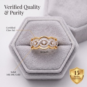 Bague de luxe personnalisée en or massif 18 carats bicolore avec nœud infini et diamants naturels, micro-pavé entrelacé, pour mariée - Product Image 3