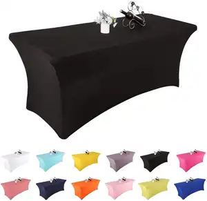 Rectangle salon personnalisé imprimé logo polyester ajusté stretch banquet fête mariage 6ft spandex couverture de table nappes
