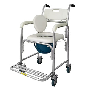 Chaise de toilette à roulettes avec repose-pieds, grande chaise de toilette droite pour personnes âgées et femmes enceintes, chaise de douche - Product Image 2