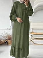 Robe modeste à volants pour femme, manches longues bouffantes, style abaya plissée, robe décontractée pour tous les jours et les fêtes
