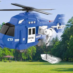 Friction jouet véhicule avion 1:16 bleu avion son lumières projecteur inertie <span class=keywords><strong>dessin</strong></span> <span class=keywords><strong>animé</strong></span> jouet Police hélicoptère - Product Image 2