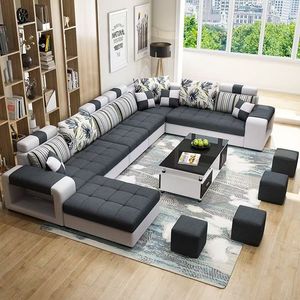 Muebles Modernos para el Hogar, Sofá Esquinero de Tela en Forma de <span class=keywords><strong>U</strong></span> para 7 Personas, Patas de Madera Modulares, Extensible, Reclinable, Convertible, Refrigerante - Product Image 2