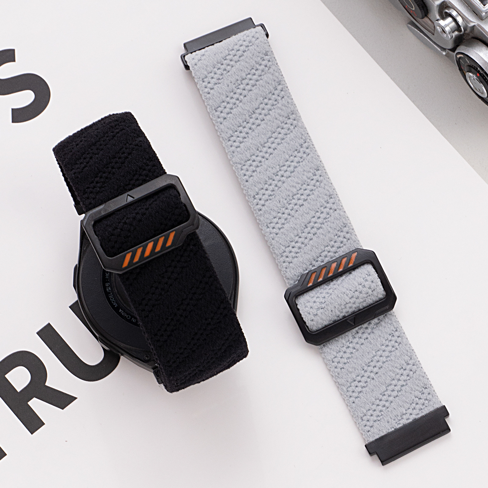 Unisex 22mm Breathable Fashionable Watchband Black Buckle Watch Strap for Huawei Watch GT4/5 Elastic Nylon Woven Braided