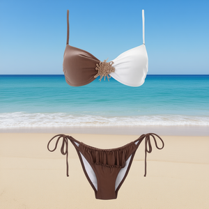 Conjunto de Bikini HDJ de Dos Piezas, Traje de Baño con Bloques de Color, Braguita con Lazos Laterales, Top Halter Cruzado, Tallas 42, 44, 46, 48 - Product Image 2