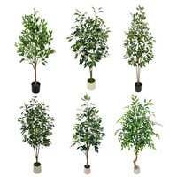 Arbre artificiel en bambou en plastique, feuilles en soie effet naturel, plante artificielle verte avec pot noir – Vente en gros