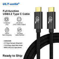 Cable USB Tipo C ULT-unite con revestimiento trenzado y chapado en oro, carga rápida de 240W, cable de datos de 20Gbps, compatible con visualización de video 4K a 60Hz