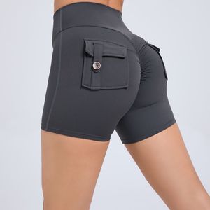 Femmes taille haute pêche hanche outillage Shorts serrés séchage rapide bouton élastique pantalons de <span class=keywords><strong>Yoga</strong></span> pour la course à pied Fitness motif solide-8019 - Product Image 6