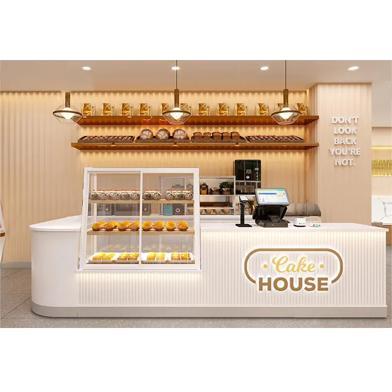 Meicheng özel ahşap tatlılar Cafe Shop mobilya fırın dükkanı satılık vitrin tasarım mermer kahve dükkanı Bar sayacı