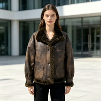 Veste Courte Femme Hiver Style Vintage en Fausse Fourrure à Col Large et Boutons, Taille et Couleur Personnalisables