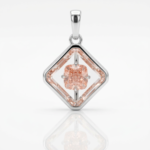 Pendentif diamant rose clair fantaisie rare, taille portrait avec sertissage clos, diamant de laboratoire cultivé, fabriqué en or blanc 14 carats - Product Image 1