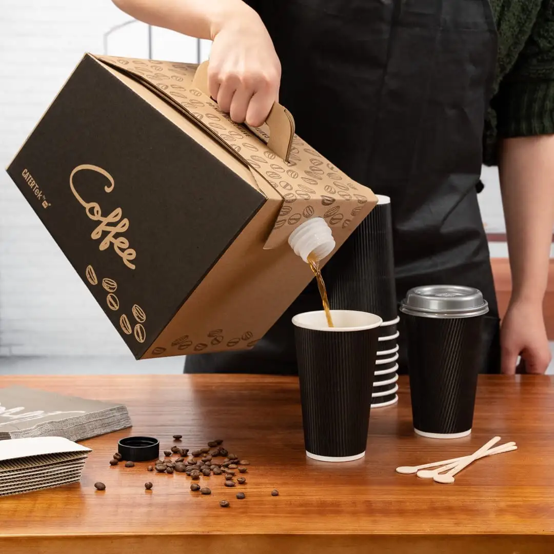 Free design 96oz coffee box Ounce Coffee Beverage Take Out Container Handle Black Paper Coffee Box