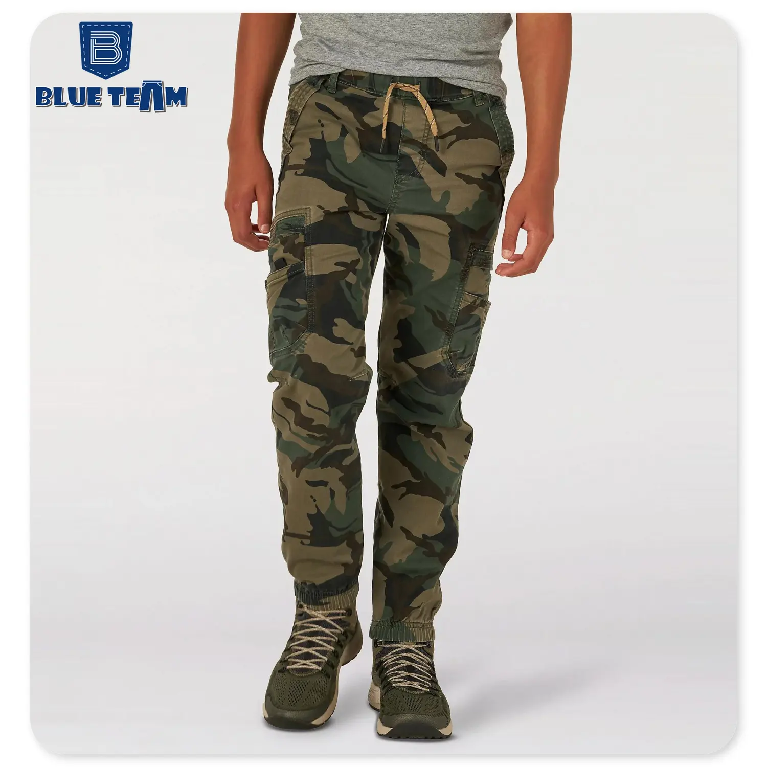 Equipe azul | calças camufladas masculinas personalizadas, hip hop com bolsos, cordão, calças skinny de camuflagem para homens