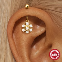 Getta S925 Argent Sterling Tendance Pierre Naturelle Fil Vertical Piercing Hélix Supérieur Plaqué Or