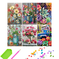 Lot de 6 kits de peinture diamant DIY pour adultes, motif fleurs sauvages rustiques style ferme américaine, art diamant 5D pleine surface