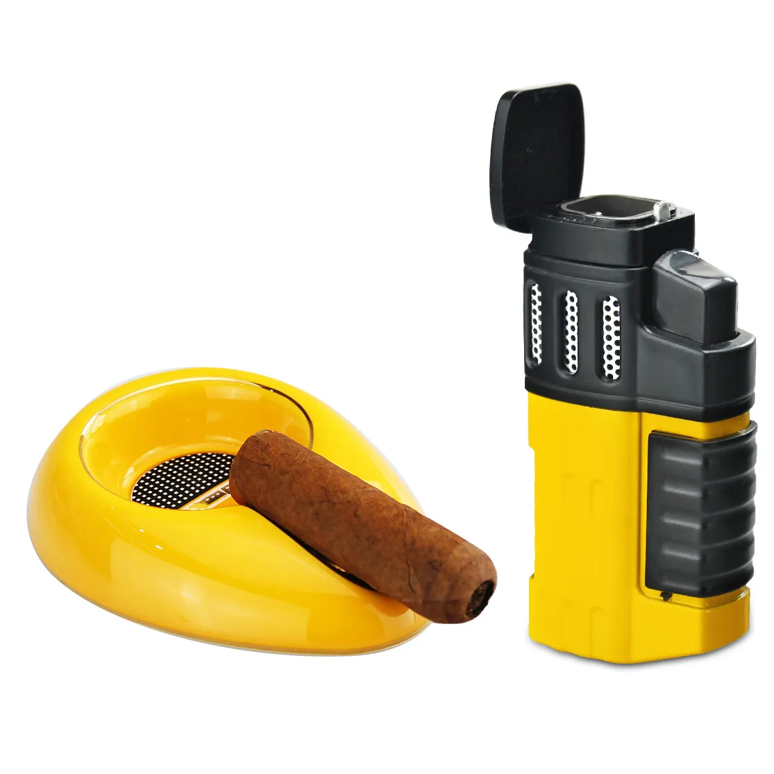 Zigarren zubehör Set Werkzeug Zigarre 4 Jet Flame Butan gas Zigarette mit Punch Torch Feuerzeug Aschenbecher Set