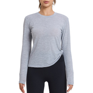 Yoga Top Long Sleeve Knotted Breathable Quick Dry For Women Fitness Running Training Grey Green Oat Apricot S M L XL - Product Image 5