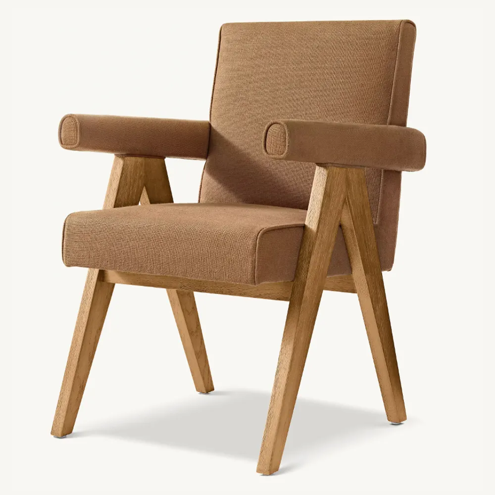 2024 Hot Selling Modern Restaurant Chair Factory Custom Solid Oak Fabric Dining Armchair
