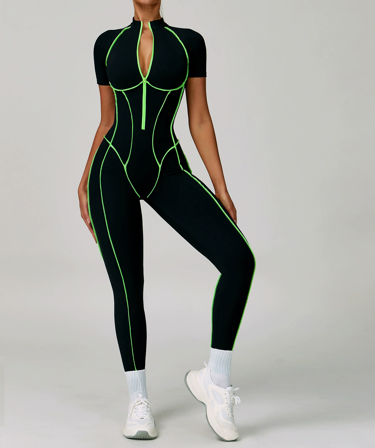 Zip-Up Activewear Jumpsuit (9322): back view showing construction, seams and support