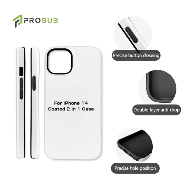 Prosub DIY TPU+PC Sublimation Phone Cases Blanks for IPhone14 Series 3D Coated 2-in-1 Tough Case