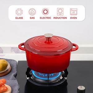 Horno holandés de hierro fundido esmaltado, Juego de <span class=keywords><strong>3</strong></span> piezas, seguro para horno y estufa, cacerola roja para acampar, juego de utensilios de cocina con revestimiento sin plomo - Product Image 5